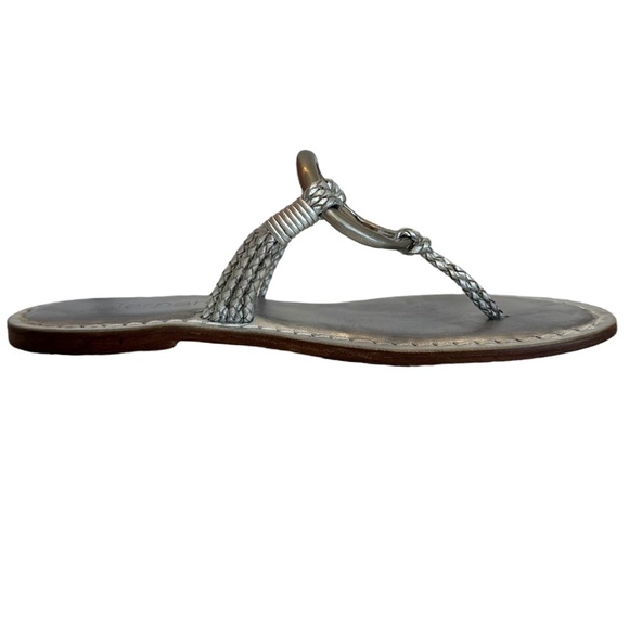 Bernardo Leather Thong Sandals Medieval Silver Metallic O-Ring Size 7 M Medium - Picture 11 of 15